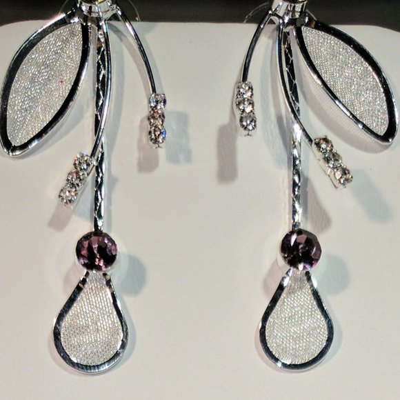 Flower Drop Necklace in Silver Tone with Earrings and Multi-Colored Stones - Picture 3 of 3